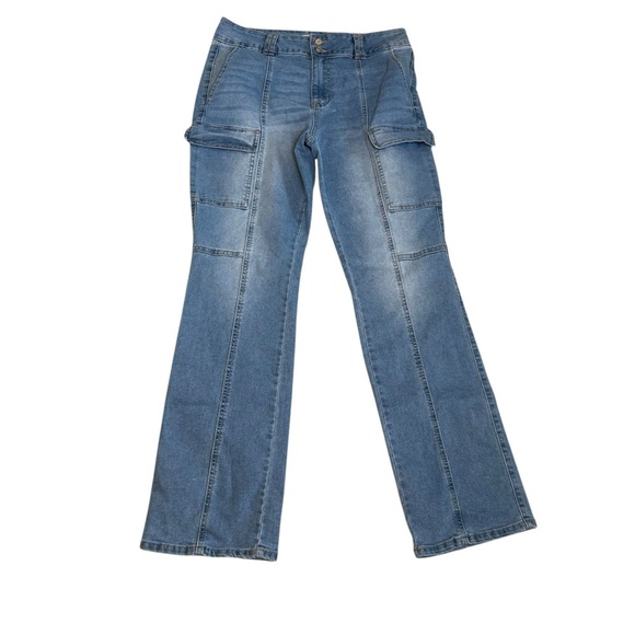 Madden NYC Light Wash Y2K Cargo Jeans Size 12 Pockets Utility Grunge Streetwear - Picture 1 of 11
